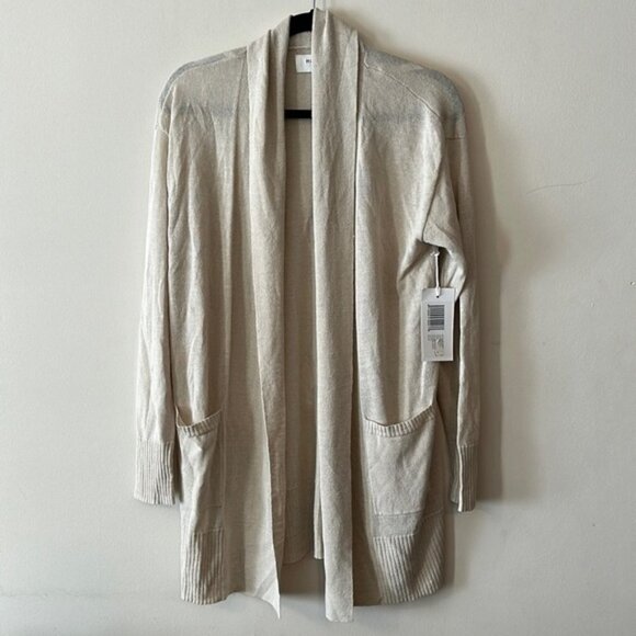 HUDSON North Linen Blend Long Length Open Front Duster Cardigan in Sand/Cream - Picture 1 of 7
